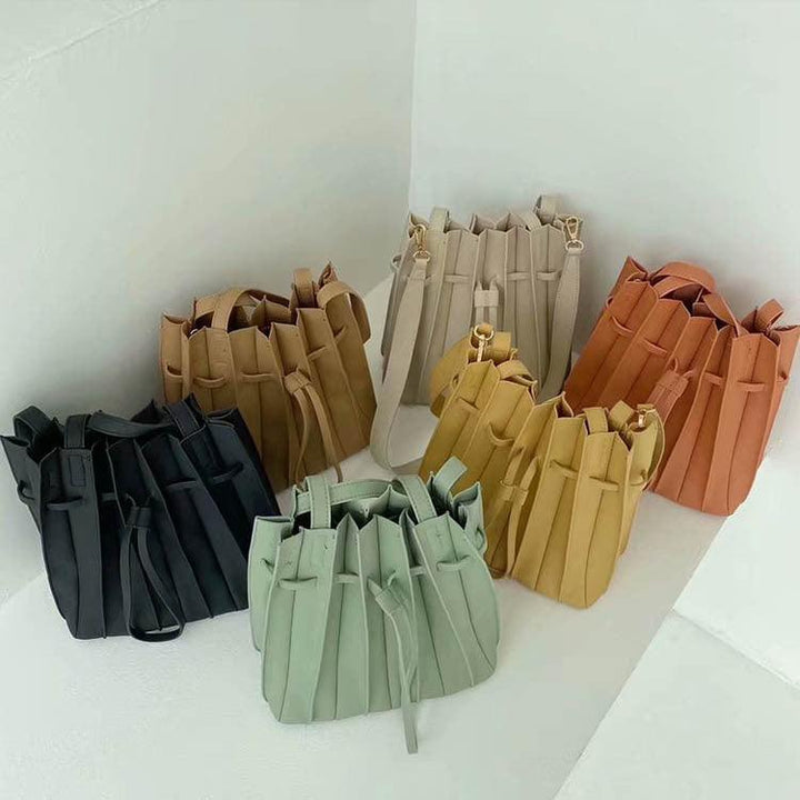 Pleated One Shoulder Folding Bucket Bag - MRSLM