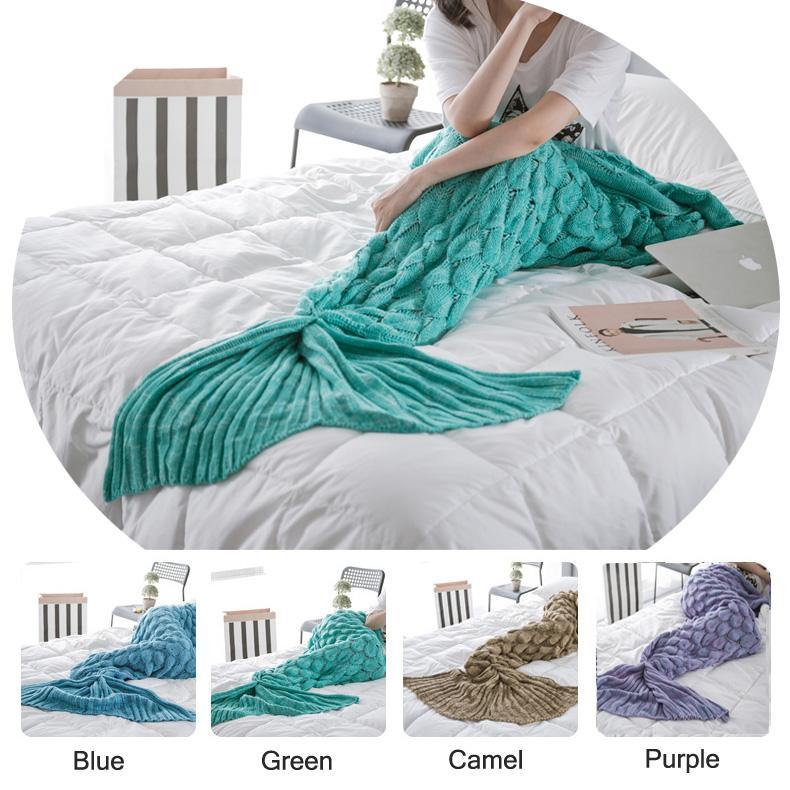 Honana WX-39 90x190cm Yarn Knitting Mermaid Tail Blanket Fish Scales Style Super Soft Sleep Bag Bed Mat - MRSLM