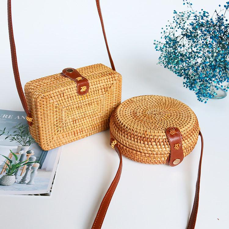 Rattan weave small round straw bag, view 5 - MRSLM