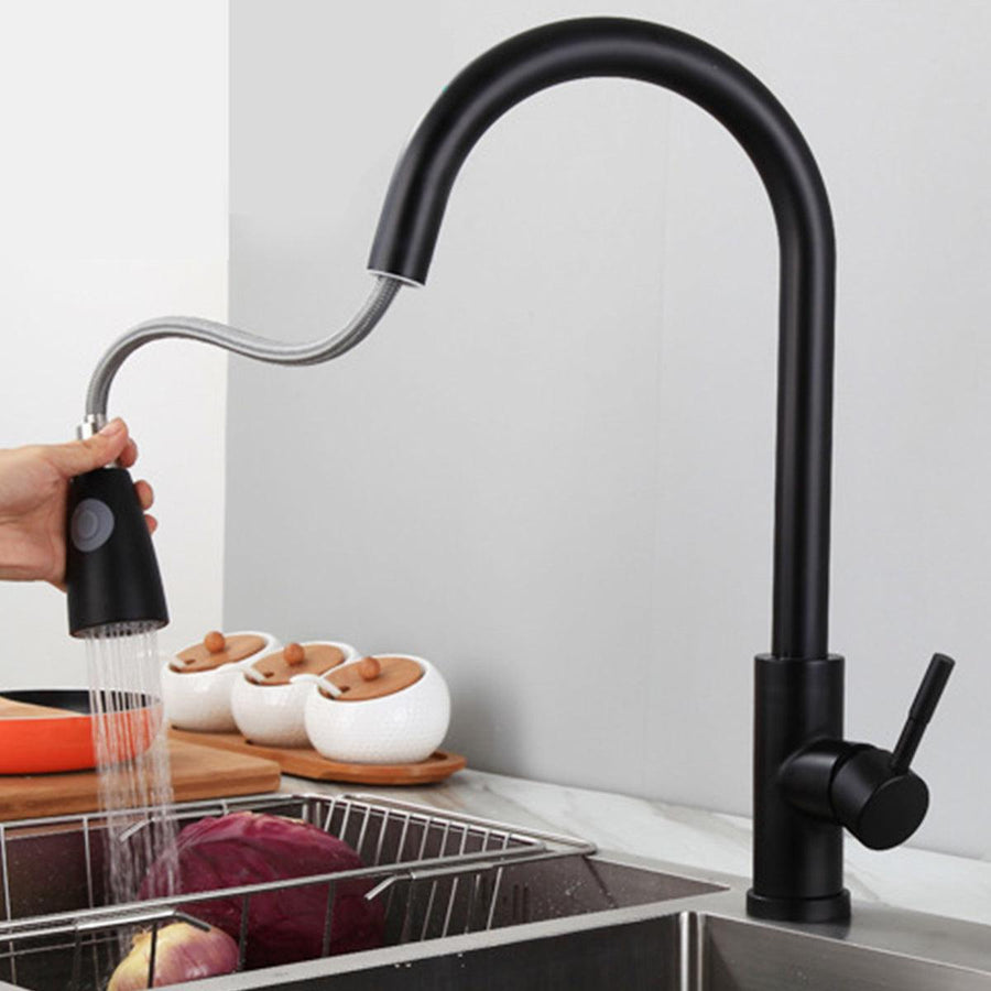Kitchen Sink Faucet 360°Swivel Pull Out Water Tap Deck Mounted Cold Hot Mixer With Hose - MRSLM