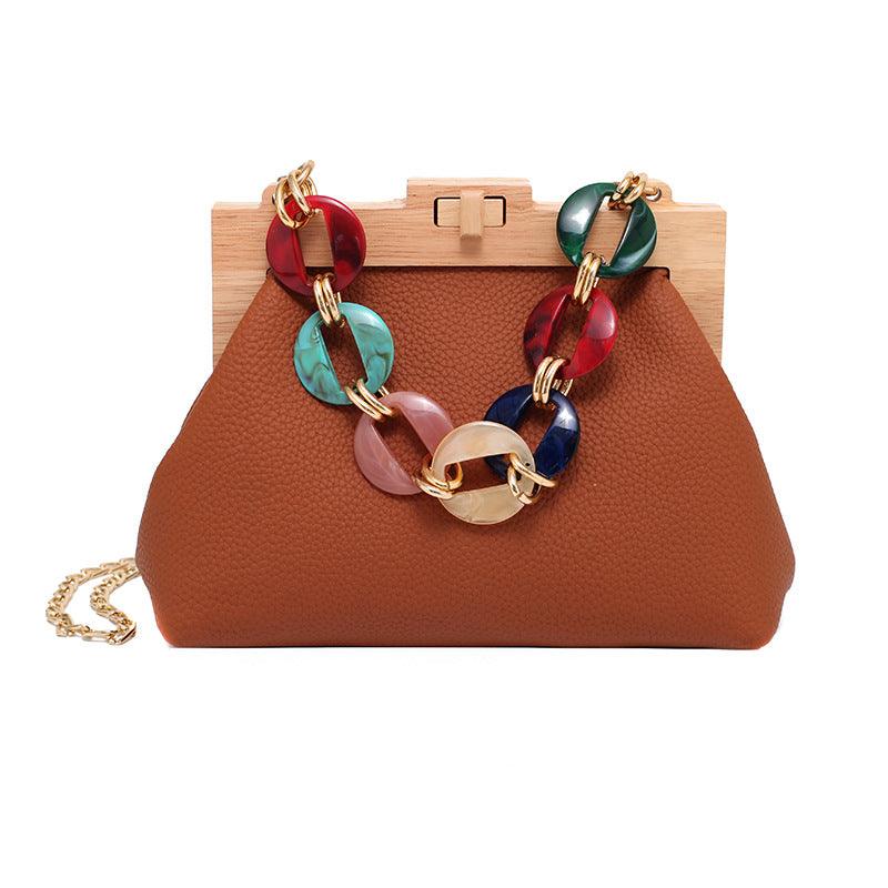 Colorful disc acrylic chain women's shoulder bag - MRSLM