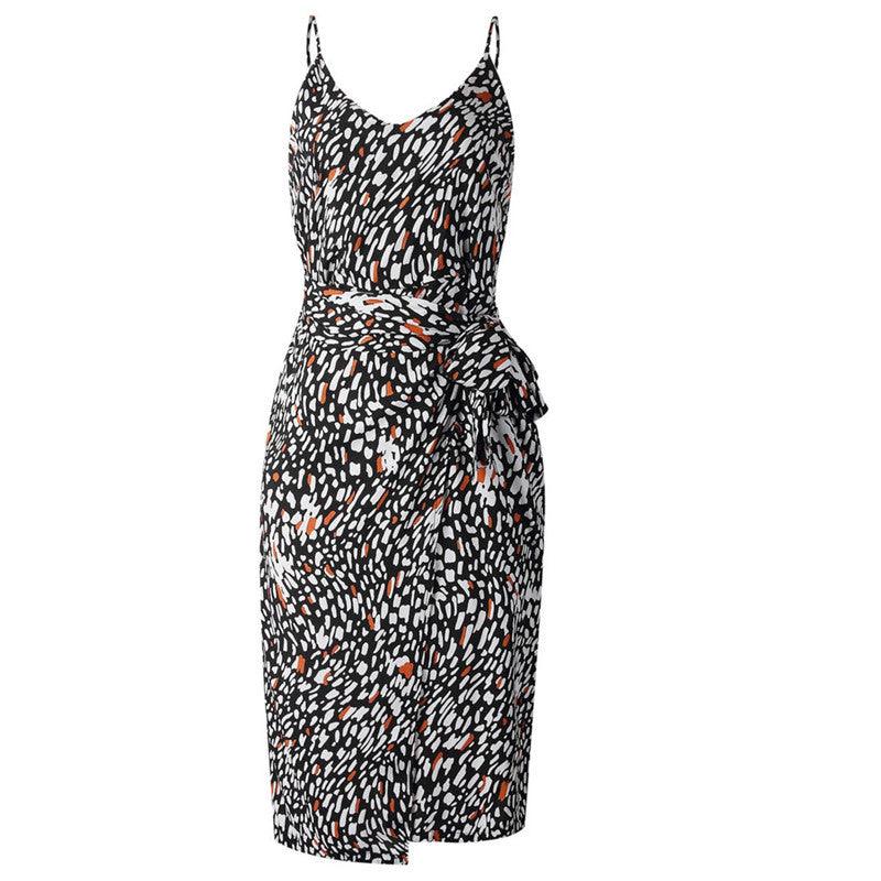 Women's printed split suspender chiffon dress, view 3 - MRSLM