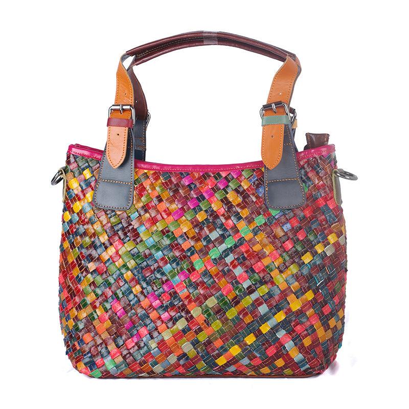 Cowhide ladies woven shoulder bag, view 2 - MRSLM