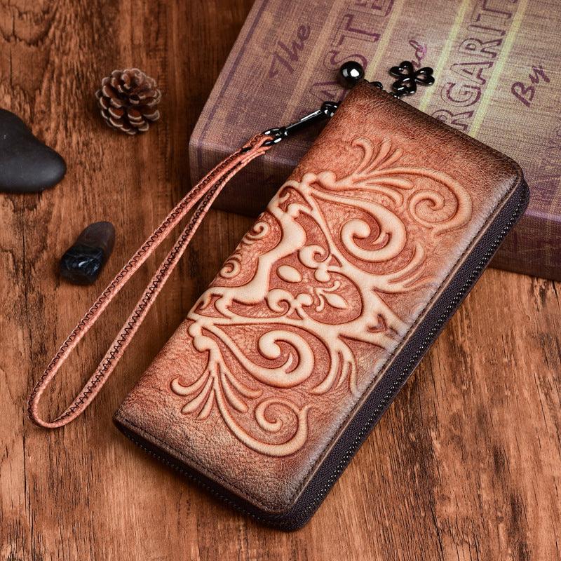 Vegetable tanned leather rubbed embossed wallet - MRSLM