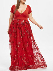 large size collar short sleeve flower sequins - MRSLM