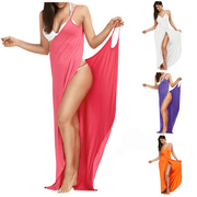 Suspender beach dress with V-neck and side split - MRSLM