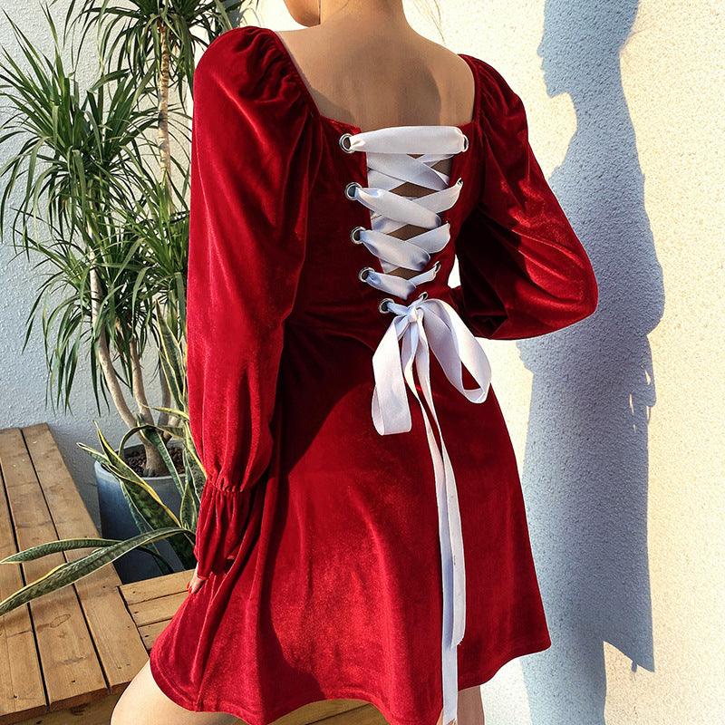 Red velvet dress with back straps - MRSLM