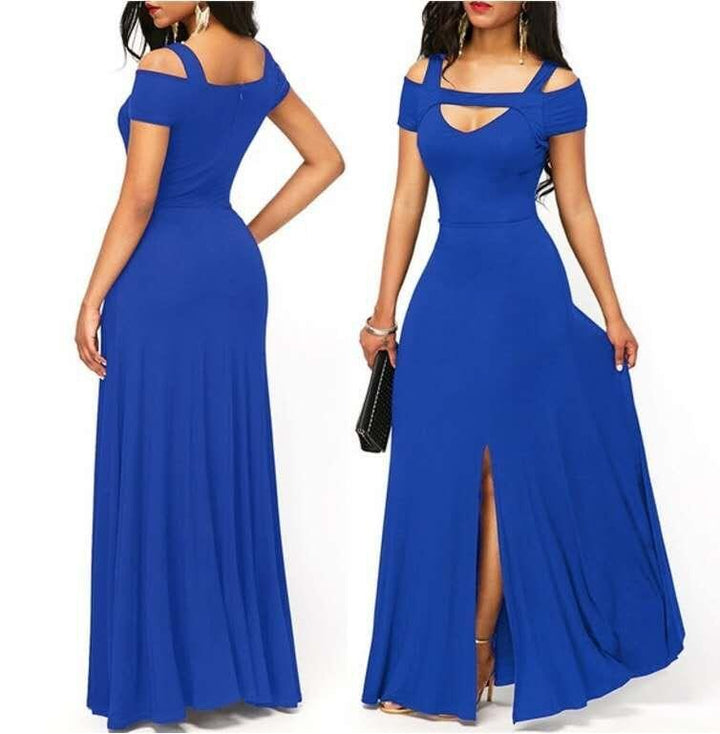 V-neck off-the-shoulder split long skirt - MRSLM