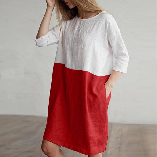 Women's splicing cotton linen half-sleeve dress, view 8 - MRSLM