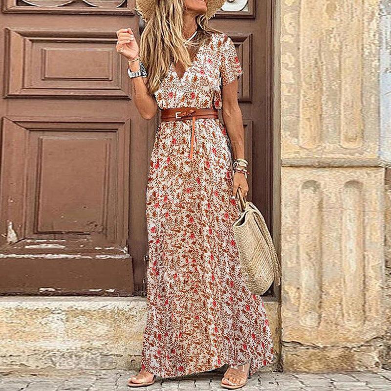 Women's simiya style V-neck floral dress - MRSLM