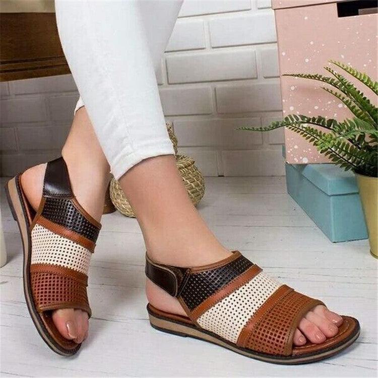 women's mesh peep toe flat sandals, view 4 - MRSLM