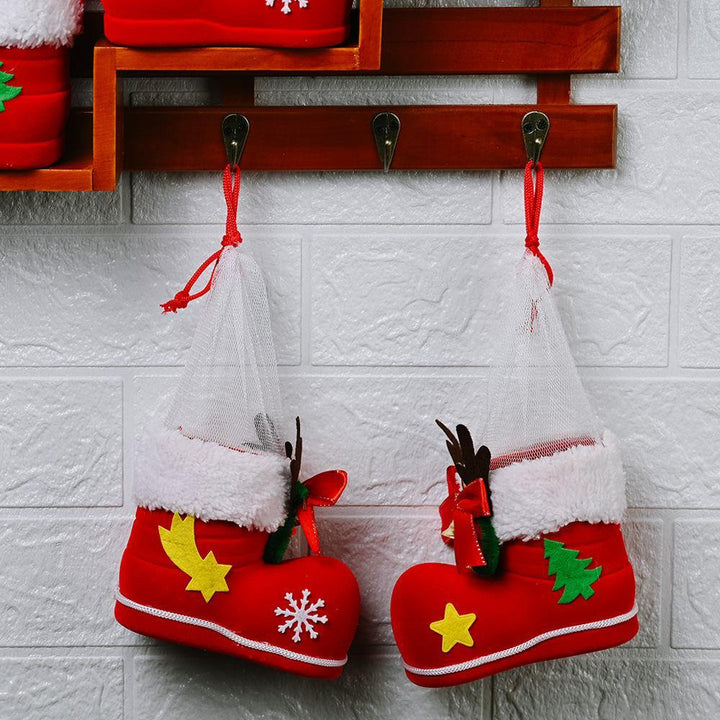 Christmas Decor Santa Boot Shoes Candy Stocking Extra Large Gift Box Decoration (Red) - MRSLM