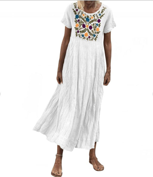 women's boho loose dress with floral embroidery, view 2 - MRSLM