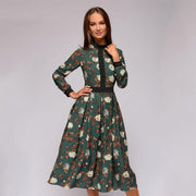 printed pleated long-sleeved dress, view 2 - MRSLM