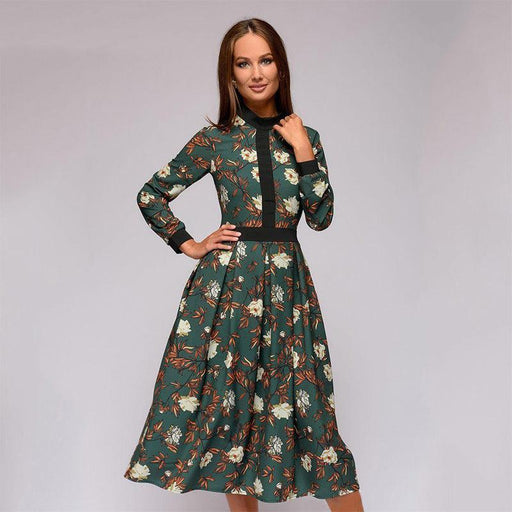 printed pleated long-sleeved dress, view 2 - MRSLM