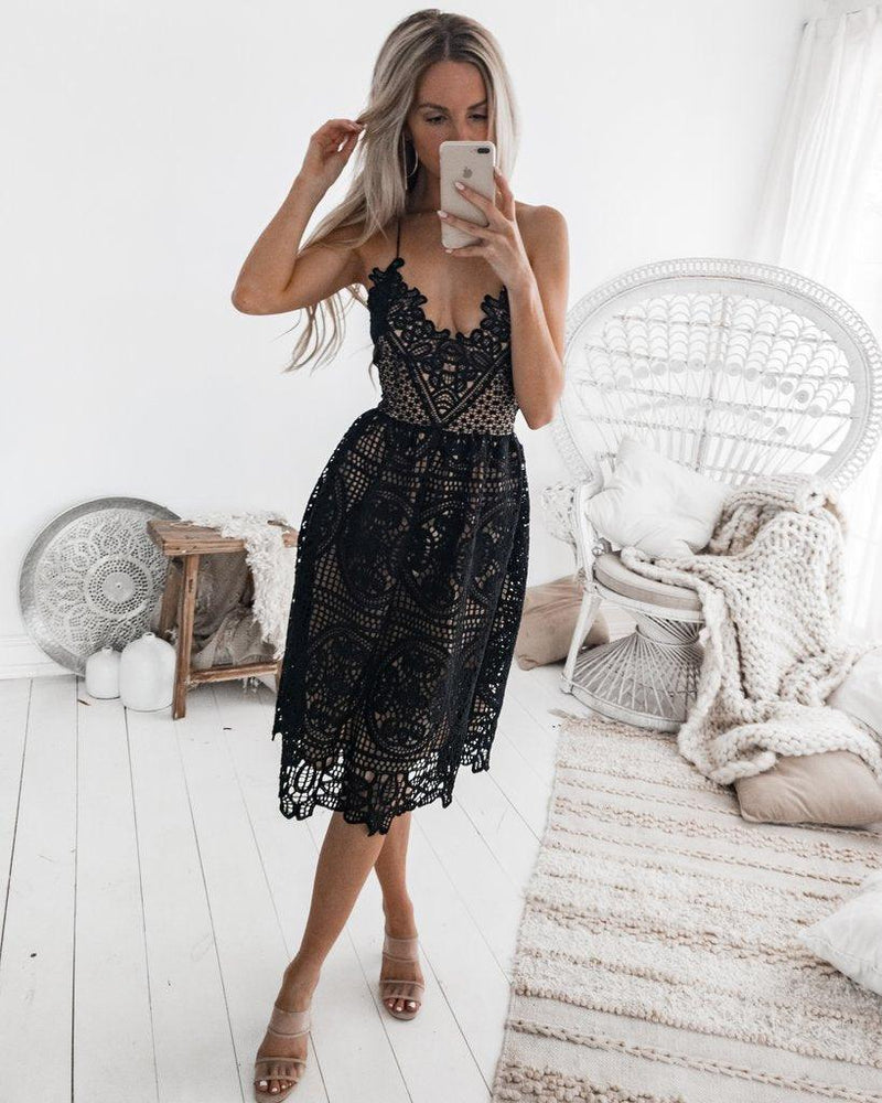sling lace halter dress, view 3 - MRSLM
