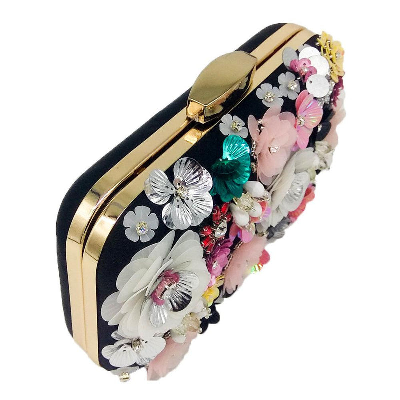flower beaded banquet clutch, view 3 - MRSLM