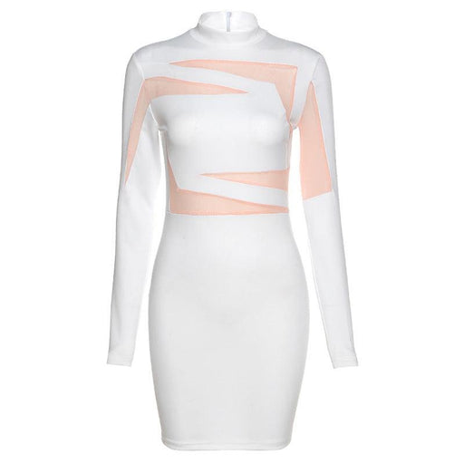 Long sleeve round neck contrast hip dress, view 2 - MRSLM