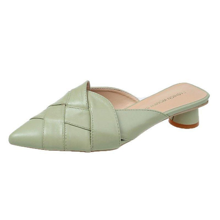 Pointed Soft Leather Sandals Women's Mid-heel Mules - MRSLM