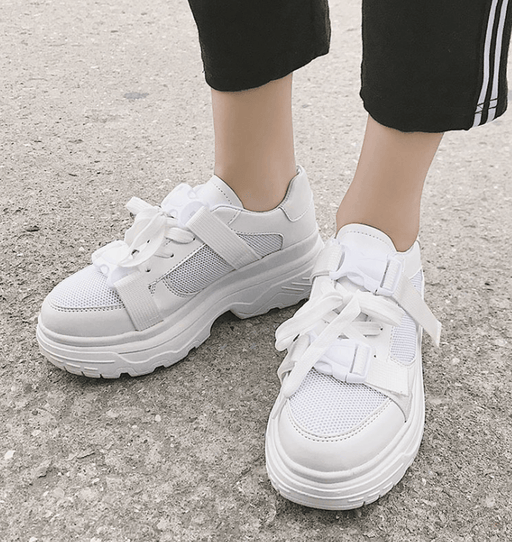Women's breathable white platform running shoes, view 2 - MRSLM