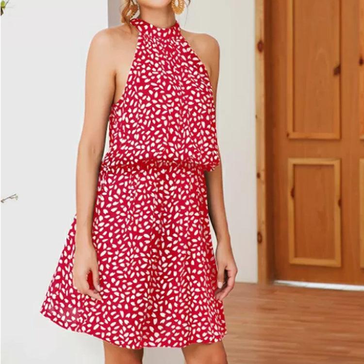 Women's off-the-shoulder halter dress with heart print, view 4 - MRSLM