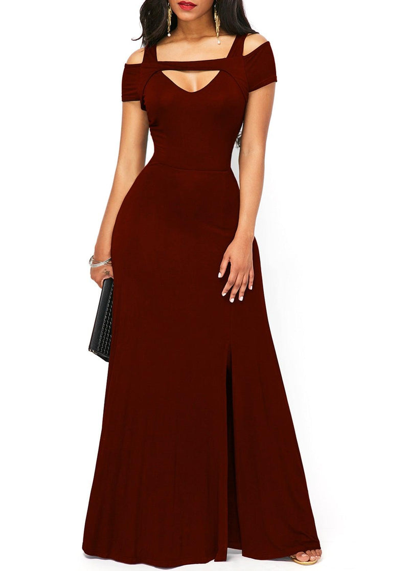 V-neck off-the-shoulder slit dress, view 3 - MRSLM