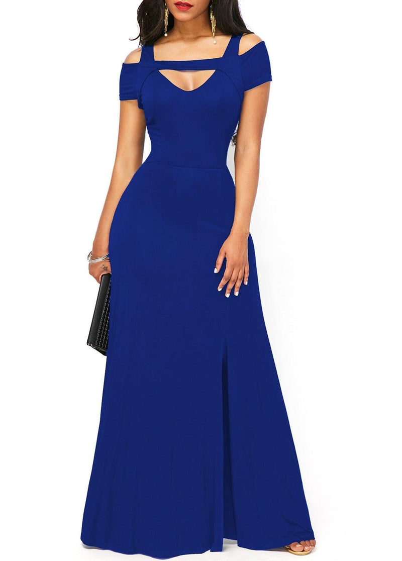 V-neck off-the-shoulder slit dress, view 4 - MRSLM