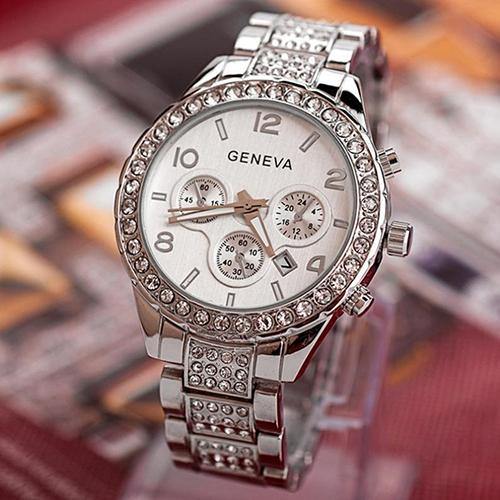 Women's Geneva Luxury Dials Decor Stainless Steel Band Quartz Analog Wrist Watch - MRSLM