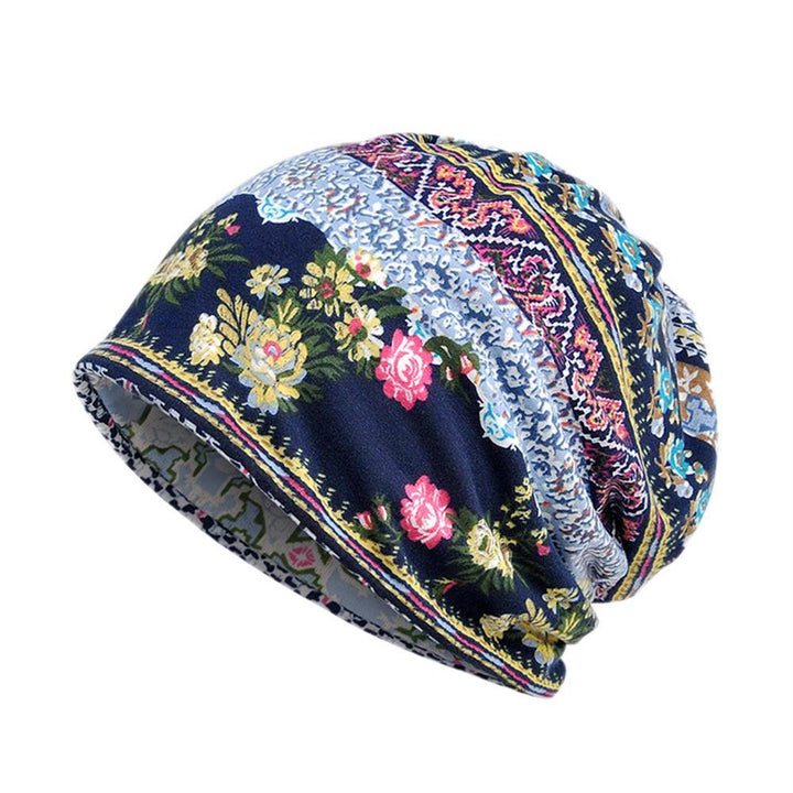 Women Vintage Flower Print Sun Block Muslim Cap Stretch Turban Hat Head Scarf - MRSLM