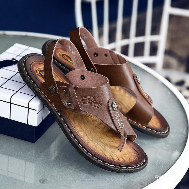 Men's two-toed leather plus-size sandals - MRSLM