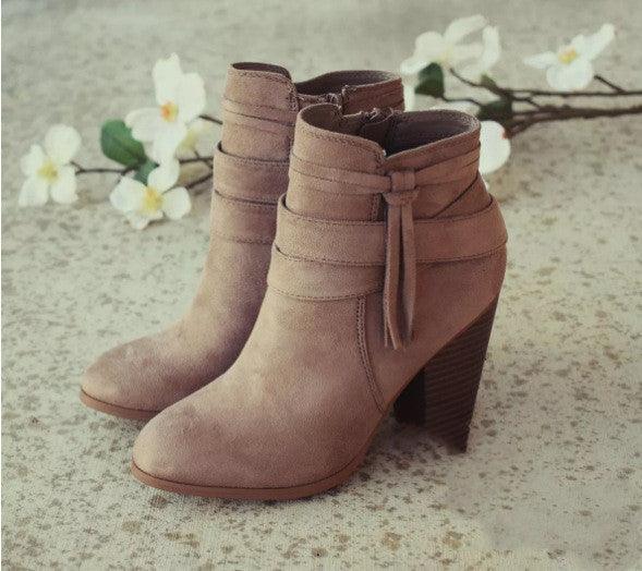 women's suede side zipper chunky heel boots, view 3 - MRSLM