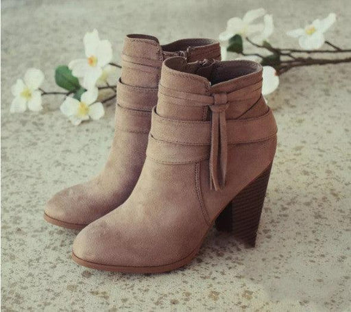 women's suede side zipper chunky heel boots, view 3 - MRSLM