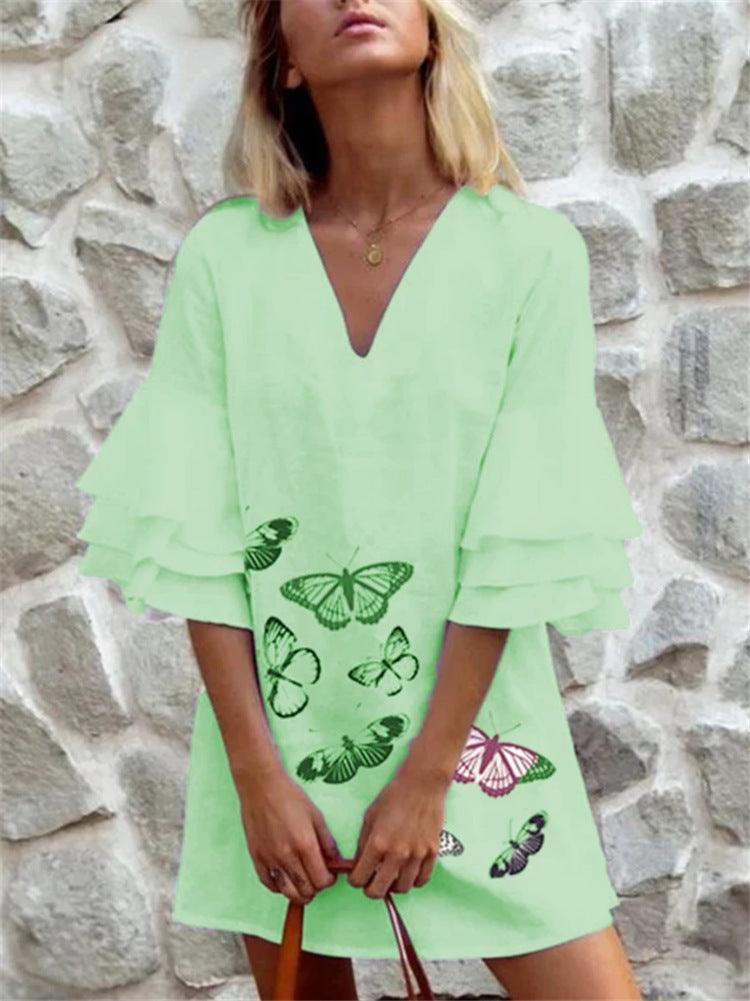 short dress with printed v-neck, view 5 - MRSLM