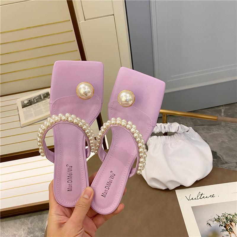 Women's pearl buckle flip-flop sandals, view 4 - MRSLM