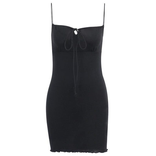 Black spaghetti strap ruffle hem mini dress, view 3 - MRSLM