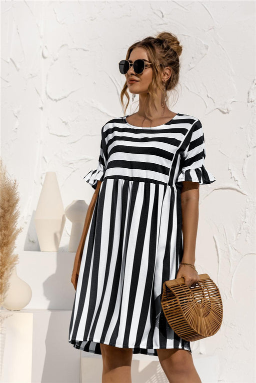 Ruffled striped loose dress with pocket, view 7 - MRSLM