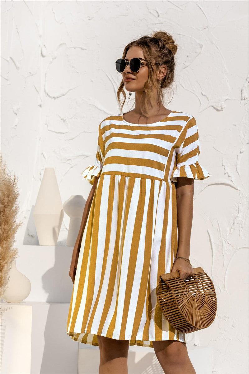 Ruffled striped loose dress with pocket, view 5 - MRSLM