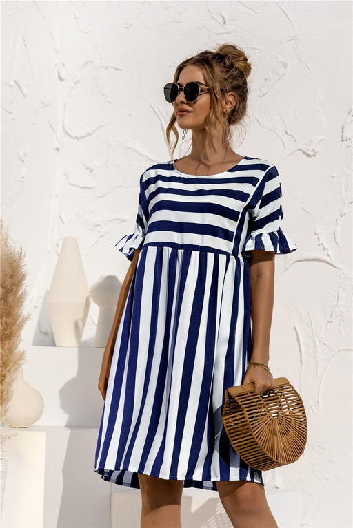 Ruffled striped loose dress with pocket, view 8 - MRSLM