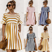Ruffled striped loose dress with pocket - MRSLM