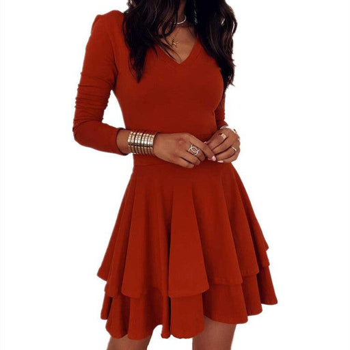 french solid color v-neck base dress, view 2 - MRSLM