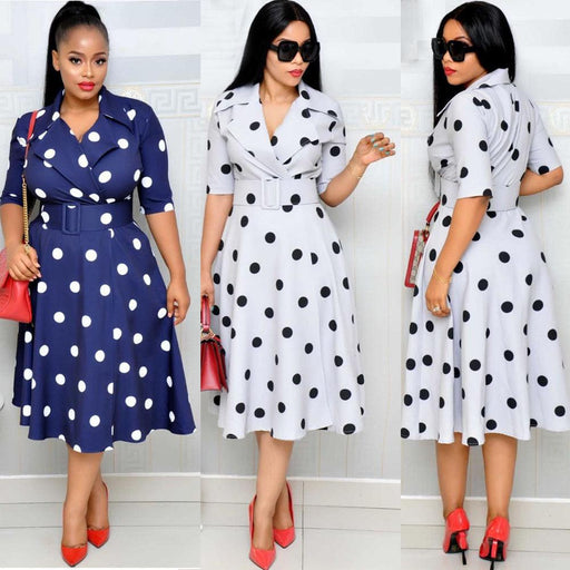 suit collar dot dress with belt - MRSLM
