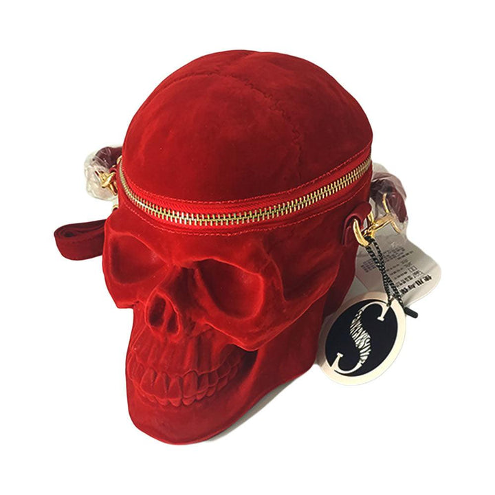 Gothic Velvet Skull Bag 3D Black Zipper Purse Portable Shoulder Tote Goth Hand Bag Skull Bag Motorcycles Bag - MRSLM