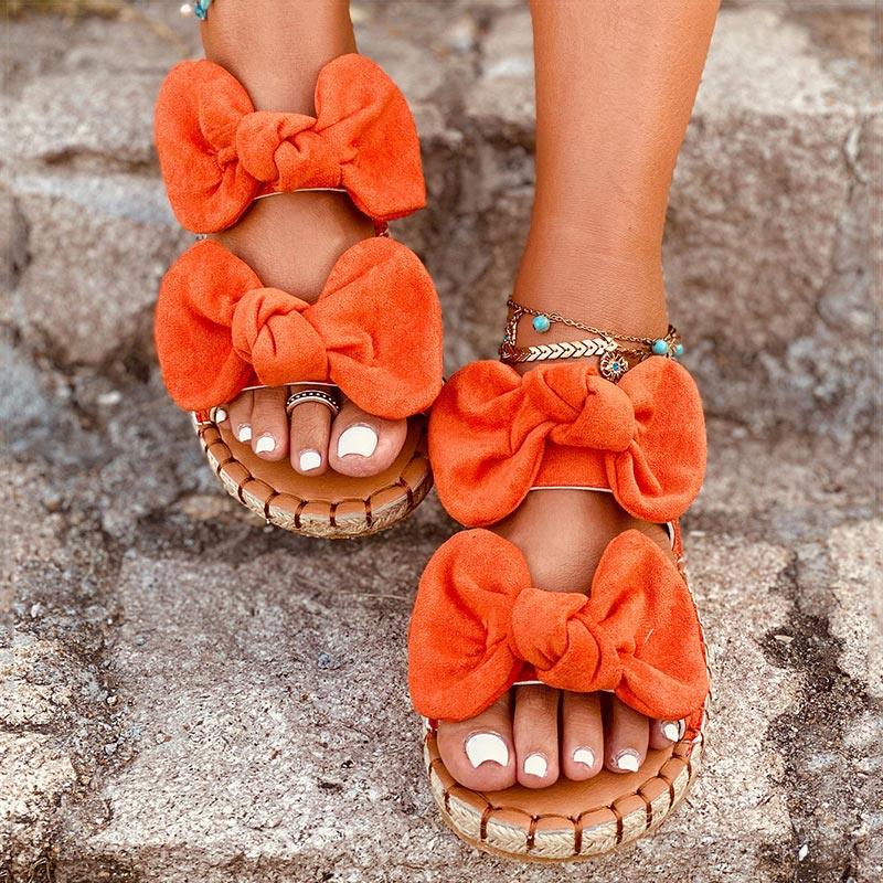 Summer round toe double bow flat slippers, view 2 - MRSLM