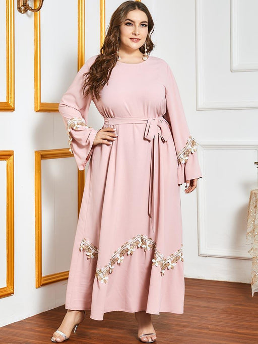 large size pink embroidered lace long dress - MRSLM