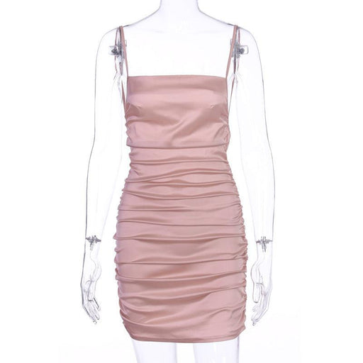 Pleated strap open back dress, view 3 - MRSLM