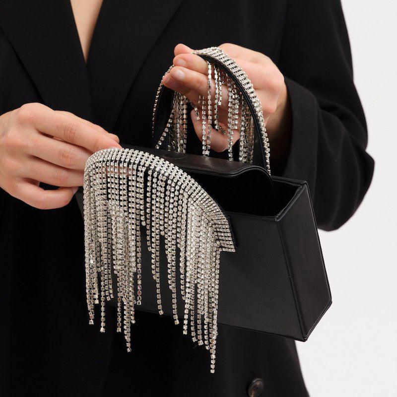 Tassel rhinestone chain handbag, view 4 - MRSLM