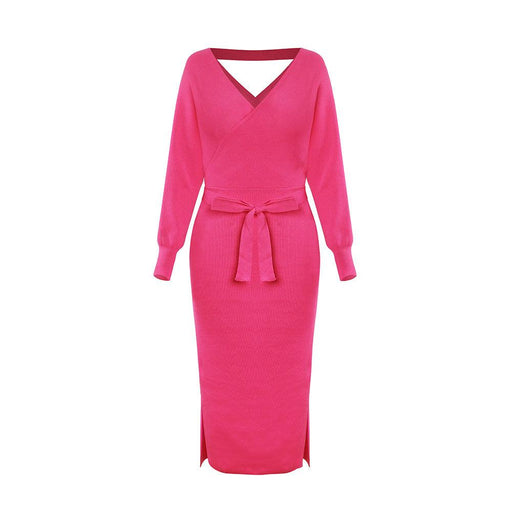Slim double V-neck sweater dress, view 2 - MRSLM