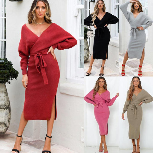 Slim double V-neck sweater dress - MRSLM
