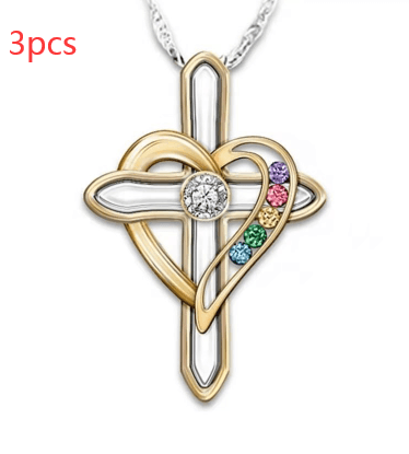 Cross Love Colorful Imitatio Gemstone Pendant Alloy Clavicle Chain - MRSLM