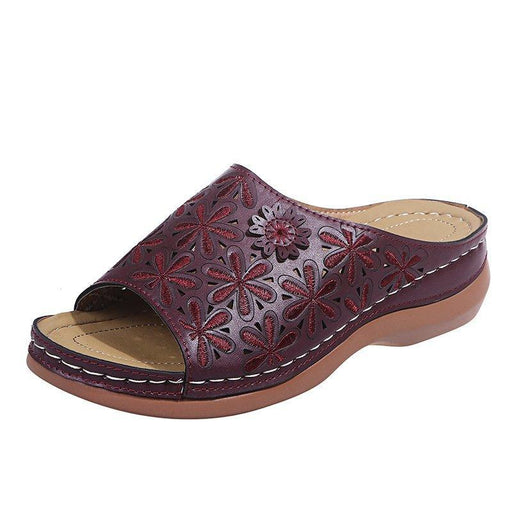 Women's retro hollow floral slope heel slippers, view 3 - MRSLM